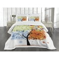 thumbnail image 1 of Ambesonne Tree Quilted Bedspread Set 3 Pcs, Flowers 4 Season Theme, King Size, Multicolor, 1 of 5