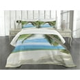 thumbnail image 1 of Ambesonne Tree Quilted Bedspread Set 3 Pcs, Shadow Shade of Palms, Queen Size, Pale Green Pale Blue, 1 of 5