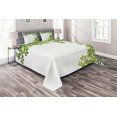 thumbnail image 1 of Ambesonne Tree Quilted Coverlet 3 Pcs, Branch with Leaves Nature Art, King Size, White and Green, 1 of 2