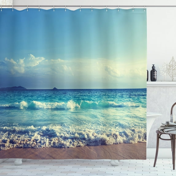 Ambesonne Tree Shower Curtain, Ocean Seychelles, 69"Wx70"L, Turquoise Sky Blue Umber
