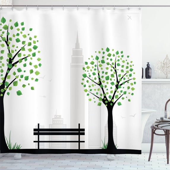 Ambesonne Tree Shower Curtain, Urban and Rural Harmony, 69"Wx84"L, Green Black