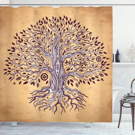 Ambesonne Tree Shower Curtain, Vintage Swirls, 69"Wx75"L, Cream Brown