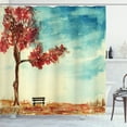 thumbnail image 1 of Ambesonne Tree Shower Curtain, Watercolor Art Bench, 69"Wx84"L, Orange Blue, 1 of 5