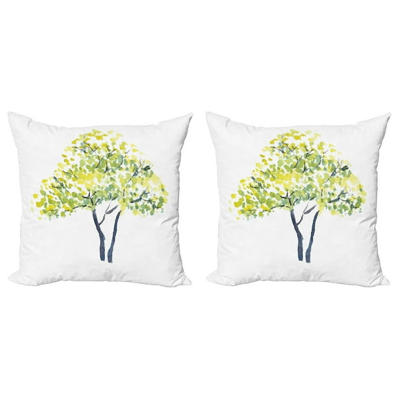 Ambesonne Tree Throw Pillow Cover 2 Pack, Blooming Spring Branch, 20", Pale Yellow Dark Blue