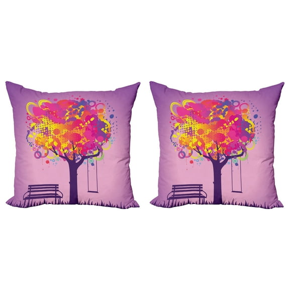 Ambesonne Tree Throw Pillow Cover 2 Pack, Colorful Leaves Swing Art, 20", Multicolor