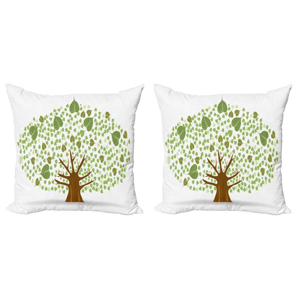 Ambesonne Tree Throw Pillow Cover 2 Pack, Fig Leaves Form Composition, 18", Green Brown White