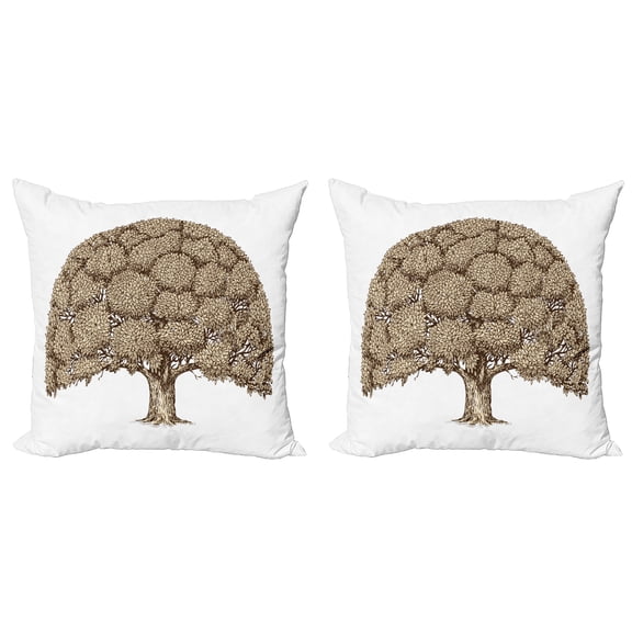 Ambesonne Tree Throw Pillow Cover 2 Pack, Old Oak Foliage Leaves, 24", Brown and Pale Brown