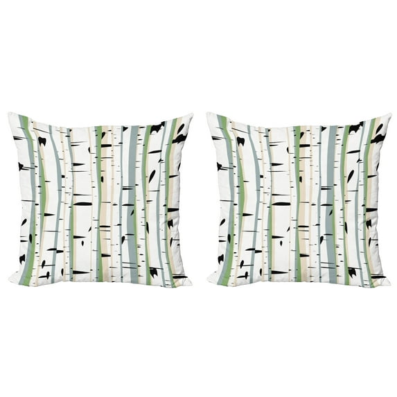 Ambesonne Tree Throw Pillow Cover 2 Pack, Trunks of Birches Pattern, 20", Multicolor