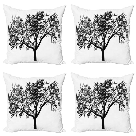 Ambesonne Tree Throw Pillow Cover 4 Pack, Bare Branches Silhouette Art, 16", Charcoal Grey White