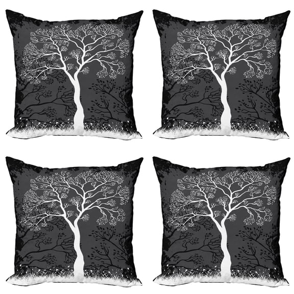 Ambesonne Tree Throw Pillow Cover 4 Pack, Modern Art Pattern Boho, 24", Grey White