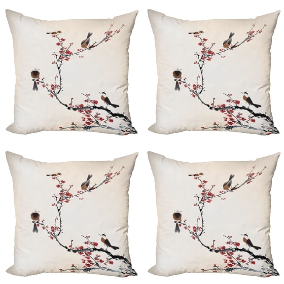 Ambesonne Tree Throw Pillow Cover 4 Pack, Oriental Illustration, 24", Pale Caramel Ruby