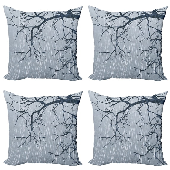 Ambesonne Tree Throw Pillow Cover 4 Pack, Rainy Day Winter Branches, 18", Grey