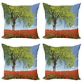 thumbnail image 1 of Ambesonne Tree Throw Pillow Cover 4 Pack, Spring Scenery Flowers, 20", Green Red Blue, 1 of 7