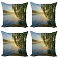 thumbnail image 1 of Ambesonne Tree Throw Pillow Cover 4 Pack, Sunny Misty Lake Summer, 16", Fern Green Pale Blue, 1 of 5