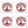 thumbnail image 1 of Ambesonne Tree Throw Pillow Cover 4 Pack, Traditional Oak Silhouette, 20", Ruby and White, 1 of 6