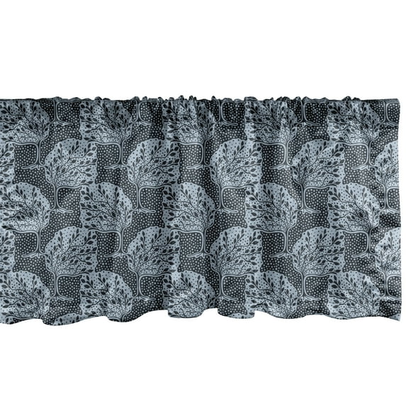 Ambesonne Tree Window Valance, Hand Drawn Composition of Abstract Forest with Dark Toned Polka Dotted Background, Curtain Valance for Kitchen Bedroom Decor with Rod Pocket, 54" X 18", Baby Blue Black