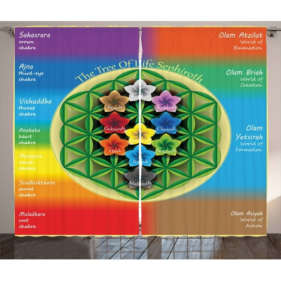 Ambesonne Tree of Life Curtains 2 Panel Set, Yoga, 108" x 90", Multicolor