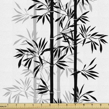 Ambesonne Tree of Life Fabric by the Yard Upholstery, Monochrome Tree Leaves, 3 Yards, White and Black
