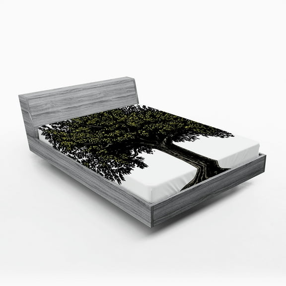 Ambesonne Tree of Life Fitted Sheet, Digital Fruit Tree, Queen Size, Brown Green