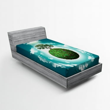 Ambesonne Tree of Life Fitted Sheet, Ecology World Art, Twin XL Size, Green Blue White