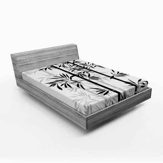 Ambesonne Tree of Life Fitted Sheet, Monochrome Tree Leaves, Full Size, White and Black