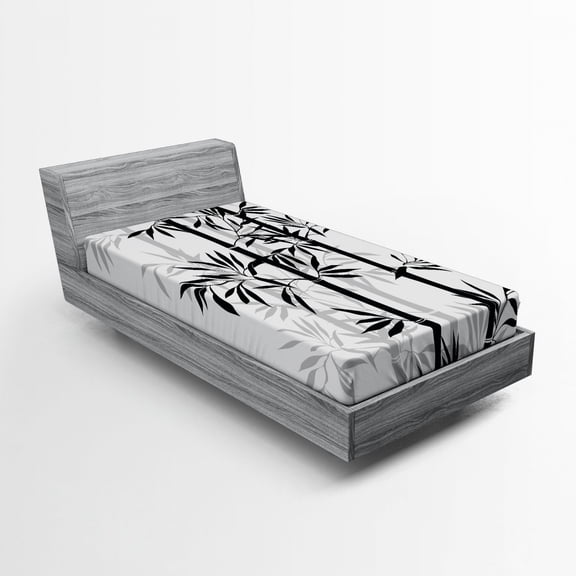 Ambesonne Tree of Life Fitted Sheet, Monochrome Tree Leaves, Twin Size, White and Black