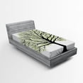 thumbnail image 1 of Ambesonne Tree of Life Fitted Sheet, Nature Living Leaves, Twin XL Size, Black White Green, 1 of 2