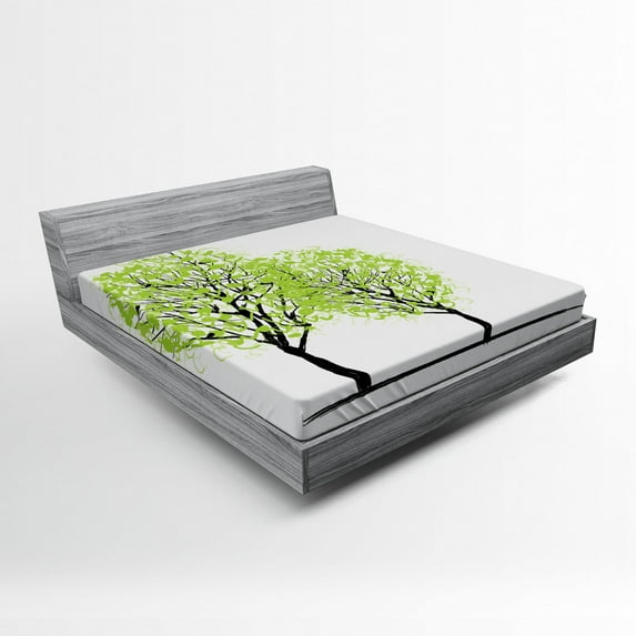 Ambesonne Tree of Life Fitted Sheet, Warm Season Tree, Full Size, Green Black Blue