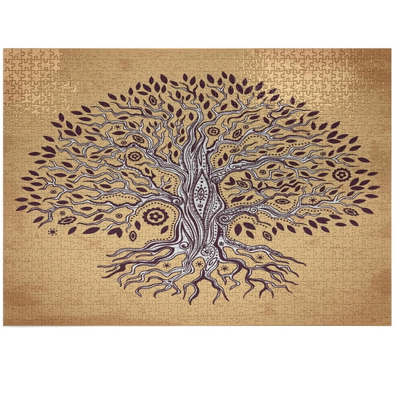 Ambesonne Tree of Life Jigsaw Puzzle, Vintage Swirls, Heirloom-Quality Fun Activity for Family Durable Cardboard, 1000 pcs, Cream Brown
