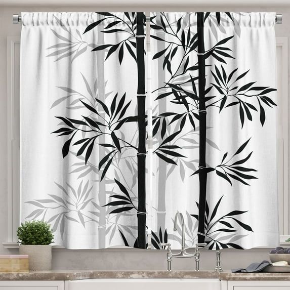 Ambesonne Tree of Life Kitchen Curtains, Monochrome Tree Leaves, 55"x45", White and Black