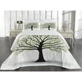 thumbnail image 1 of Ambesonne Tree of Life Quilted Coverlet 3 Pcs, Nature Living Leaves, King Size, Black White Green, 1 of 4