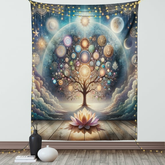Ambesonne Tree of Life Tapestry Wall Hanging, Intangible Universe, 40"x60", Blue Lilac Pale Orange