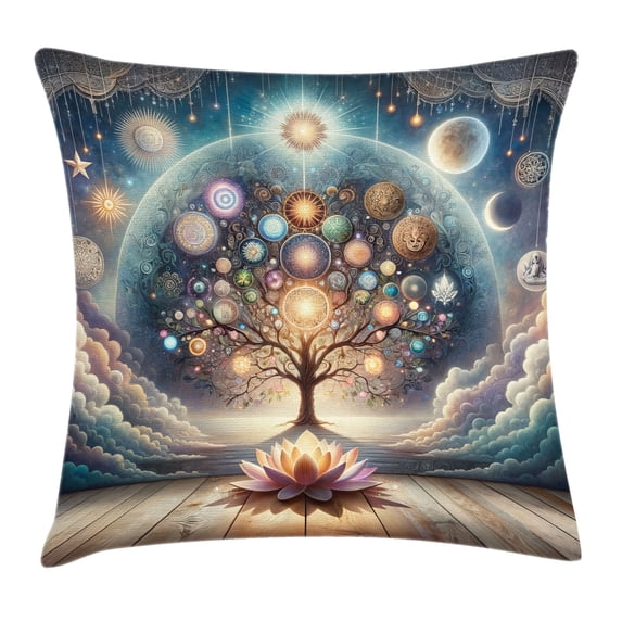 Ambesonne Tree of Life Throw Pillow Cushion Cover, Intangible Universe, 16" X 16", Blue Lilac Pale Orange