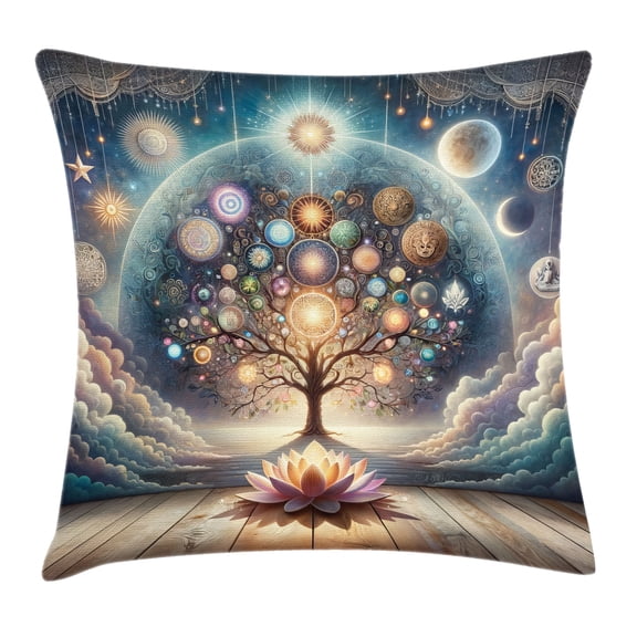 Ambesonne Tree of Life Throw Pillow Cushion Cover, Intangible Universe, 20" X 20", Blue Lilac Pale Orange
