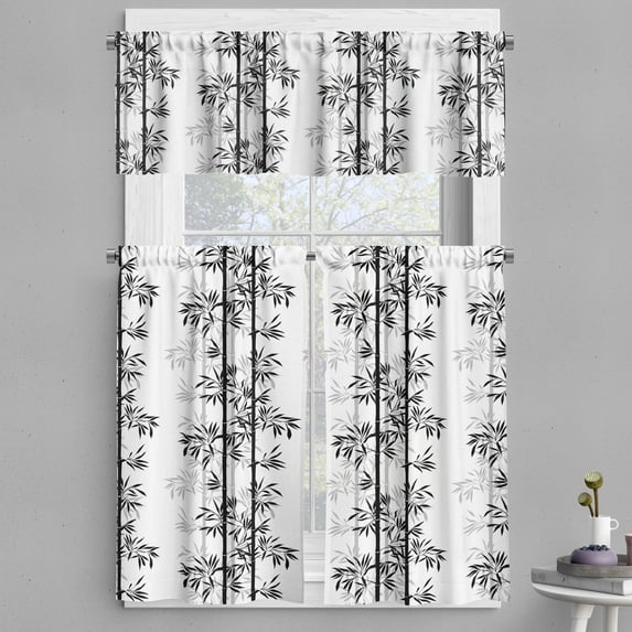 Ambesonne Tree of Life Valance & Curtain, Monochrome Tree Leaves, 55"x36", White and Black