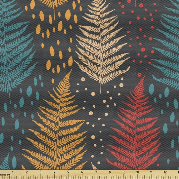 Ambesonne Trees Fabric by the Yard Upholstery, Winter Forest Pattern Dots, 10 Yards, Charcoal Grey and Multicolor