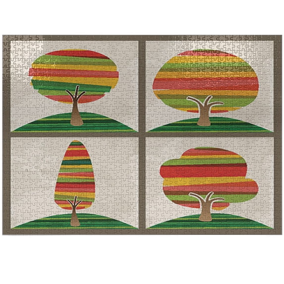 Ambesonne Trees Jigsaw Puzzle Durable Cardboard, Watercolor Style Striped Look, 1000 pcs, Green Warm Taupe Coral