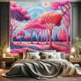 thumbnail image 1 of Ambesonne Trees Tapestry King Size, Surreal Forest Sky Painting, 104"x88", Pink Coral Blue Grey, 1 of 3
