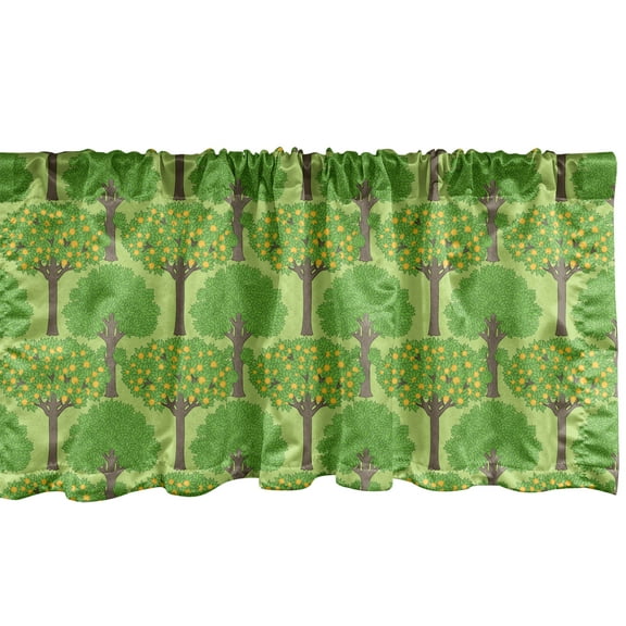 Ambesonne Trees Window Valance, Orange Trees Citrus Blossoms, 42" x 12", Lime Green Umber
