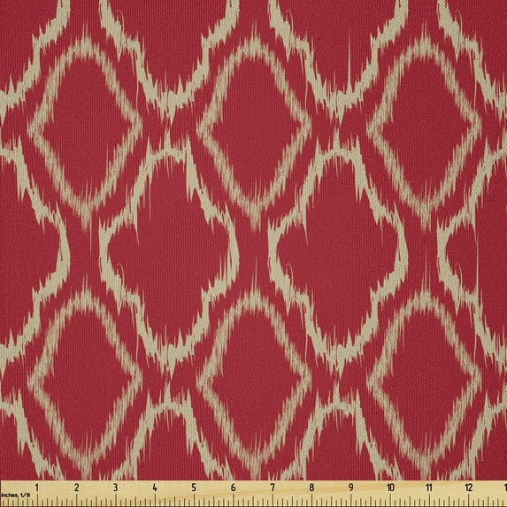 Ambesonne Trellis Fabric by the Yard Microfiber, Tie Dye Ikat Fashion, 3 Yards, Ruby Ecru