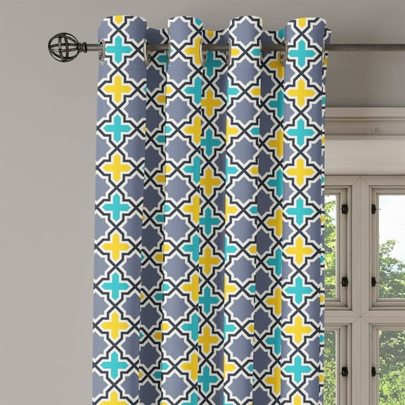 Ambesonne Trellis Grommet Curtain Single Panel, Antique Retro Pattern, 50"x60", Purple Yellow Sky Blue