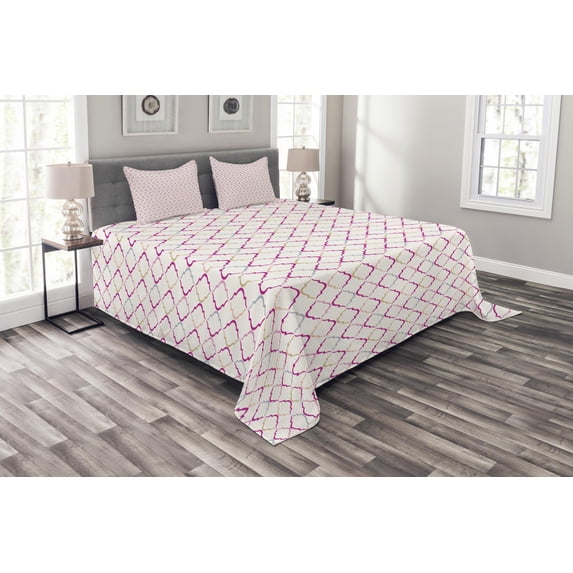 Ambesonne Trellis Quilted Bedspread Set 3 Pcs, Victorian Oval, King Size, Multicolor