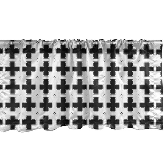 Ambesonne Trellis Window Valance, Dark Plus and White Squares, 54" X 12", Charcoal Grey and White