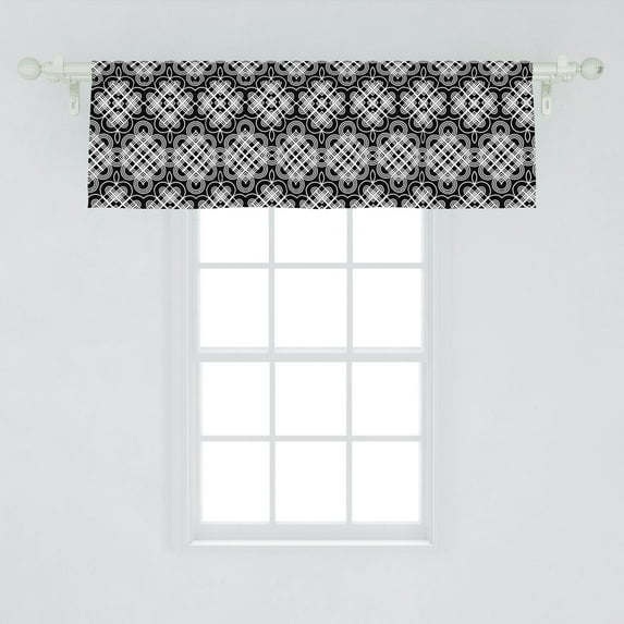 Ambesonne Trellis Window Valance, Illustration of Flourishes and Squares with Stripes Vintage Feels, Curtain Valance for Kitchen Bedroom Decor with Rod Pocket, 54" X 18", Charcoal Grey and White