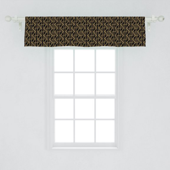 Ambesonne Trellis Window Valance, Irregularly Directed Streaks Zigzags Ornamental Graphic Intersections, Curtain Valance for Kitchen Bedroom Decor with Rod Pocket, 54" X 12", Dark Khaki Charcoal Grey