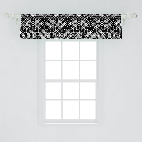 Ambesonne Trellis Window Valance, Nostalgic Repetition of Nested Lines Grid Modern Ornamental Retro Print, Curtain Valance for Kitchen Bedroom Decor with Rod Pocket, 54" X 12", Charcoal Grey White