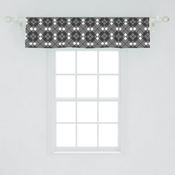 Ambesonne Trellis Window Valance, Pattern of Geometric Composition of Concentric Rhombus in Monotone, Curtain Valance for Kitchen Bedroom Decor with Rod Pocket, 54" X 12", Charcoal Grey and White