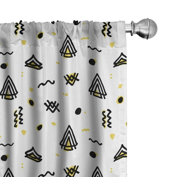 Ambesonne Tribal Window Curtains, Abstract Curved Stripes, Each 28" W x 95" L, Yellow Black White