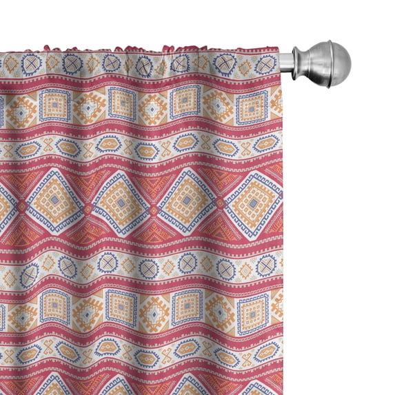 Ambesonne Tribal 4-Panel Curtains, Aztec Motifs Elements, 56"x63", Pale Ruby Apricot