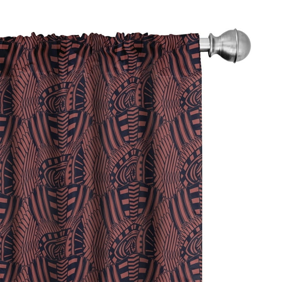 Ambesonne Tribal Window Curtains, Funky Bicolour Folk Motif, Each 28" W x 95" L, Indigo and Dark Coral